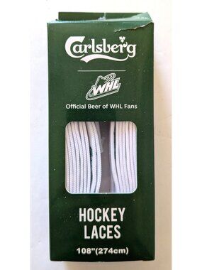 Carlsberg Pilsner WHL Hockey Laces White Brand Logo 108 In (274 Cm) 1 Pair New